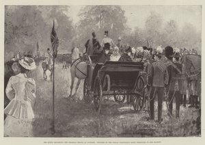 De koningin inspecteert de koloniale troepen in Windsor, officieren van het Indiase contingent worden aan Hare Majesteit voorgesteld door Henry Charles Seppings Wright